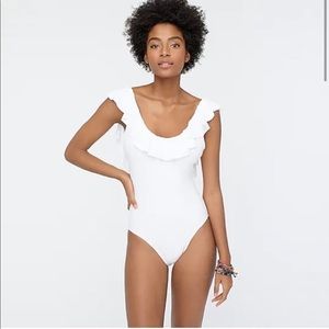 J. Crew White Ruffle Scoop One-Piece Swimsuit